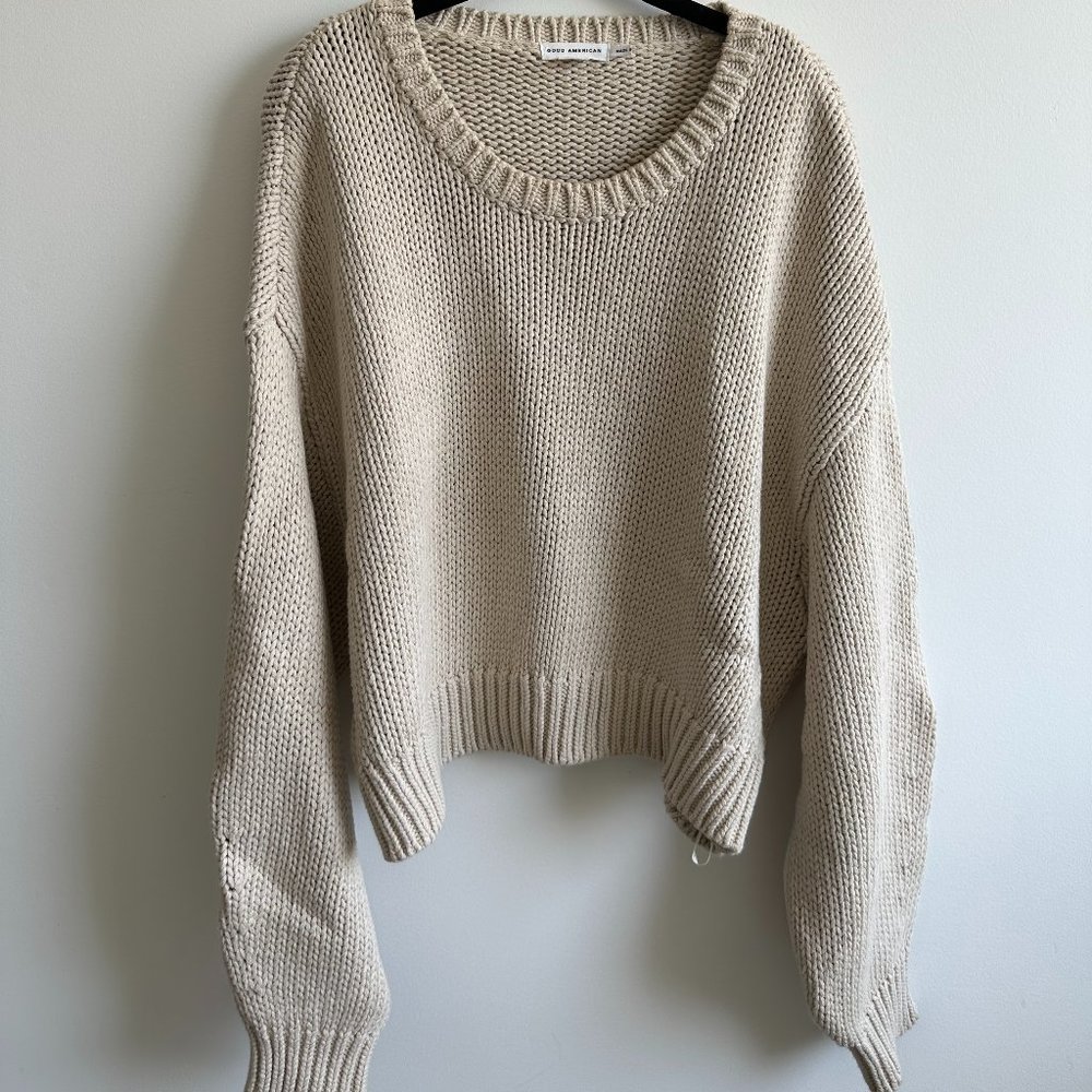 Good American Beige Heavy Knit Crew Neck Cropped Sweater Size 3/4 L/XL